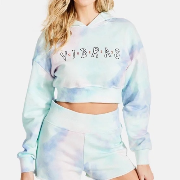 GUESS × J Balvin Tie- Dye Logo Cropped Hoodie - Picture 1 of 10